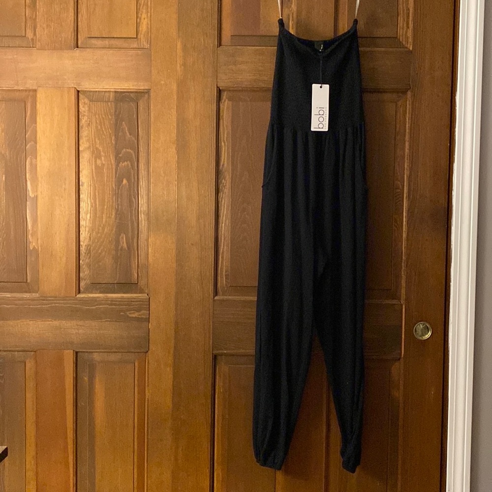 NWT Bobi Los Angeles SMOCKED TOP SPLIT LEG JUMPSUIT black small